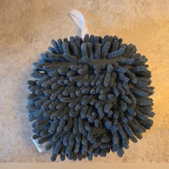 Blue Loopy Hand Towel with Hanging Loop Chenille and Plastic Hanger - Picture 3 of 8